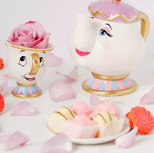 Disney Beauty & the Beast Mrs.Potts Teapot & 2 Chip Tea Cups